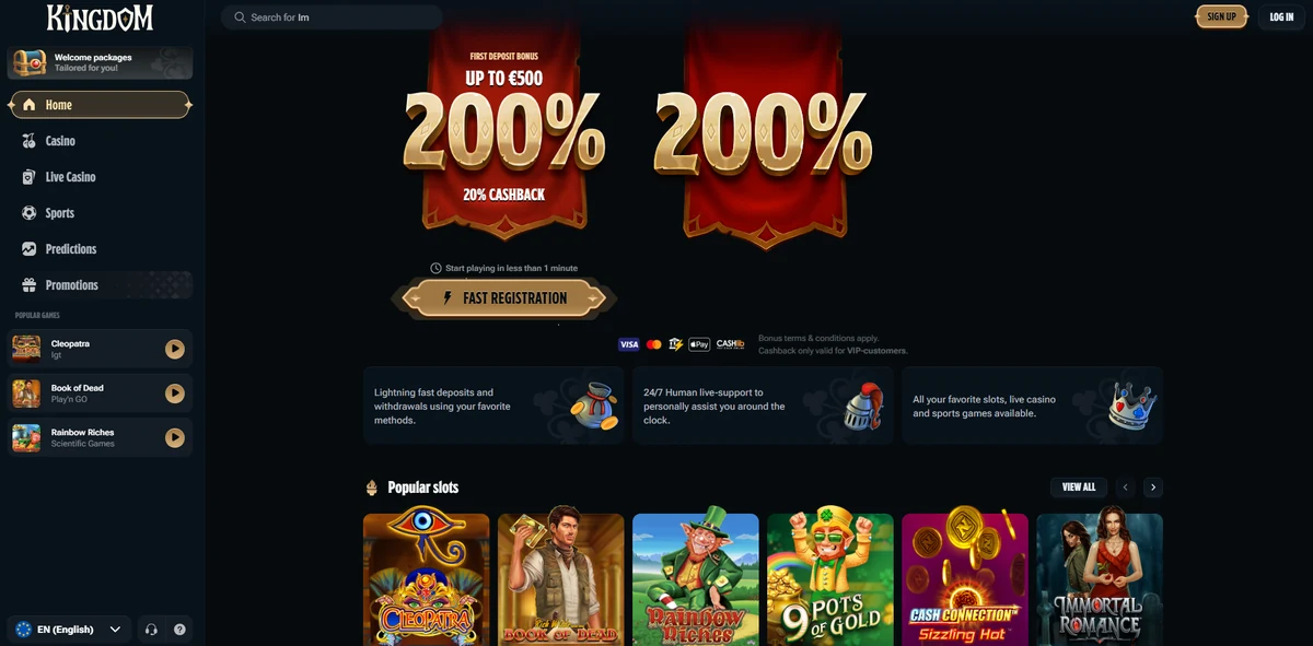 Kingdom Casino casino kezdőképernyő