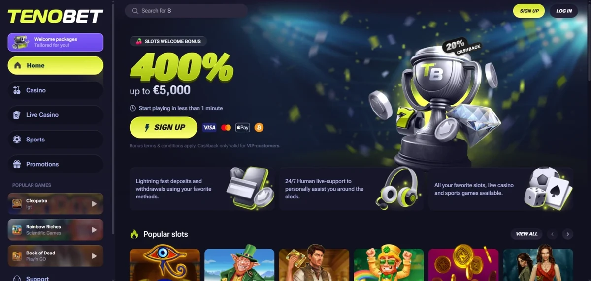 Tenobet casino kezdőképernyő
